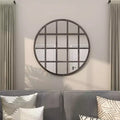 Metal Wall Mirror with Grid Frame Black - CosmoLiving by Cosmopolitan: Industrial Style, 36" Round Iron Mounted