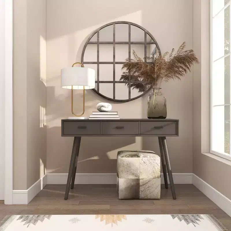 Specchio da parete rotondo nero con cornice a griglia, stile industriale, 91 cm – 1 pannello