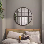Specchio da parete rotondo nero con cornice a griglia, stile industriale, 91 cm – 1 pannello