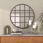 Specchio da parete rotondo nero con cornice a griglia, stile industriale, 91 cm – 1 pannello