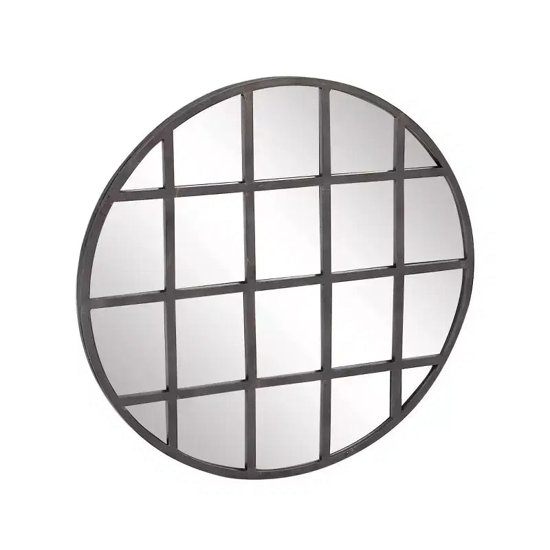Specchio da parete rotondo nero con cornice a griglia, stile industriale, 91 cm – 1 pannello