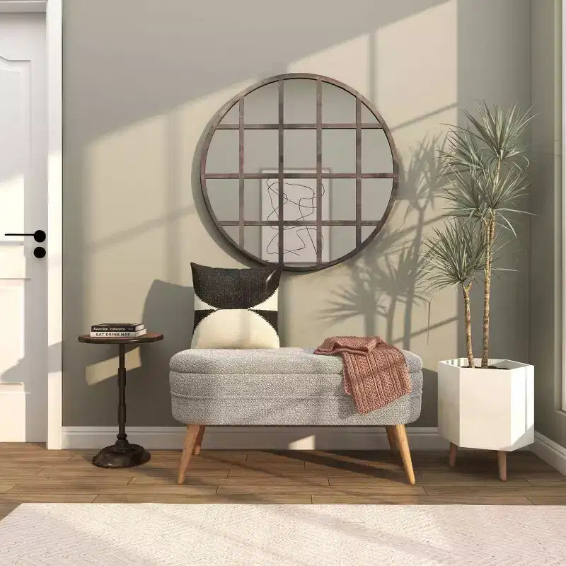Specchio da parete rotondo nero con cornice a griglia, stile industriale, 91 cm – 1 pannello