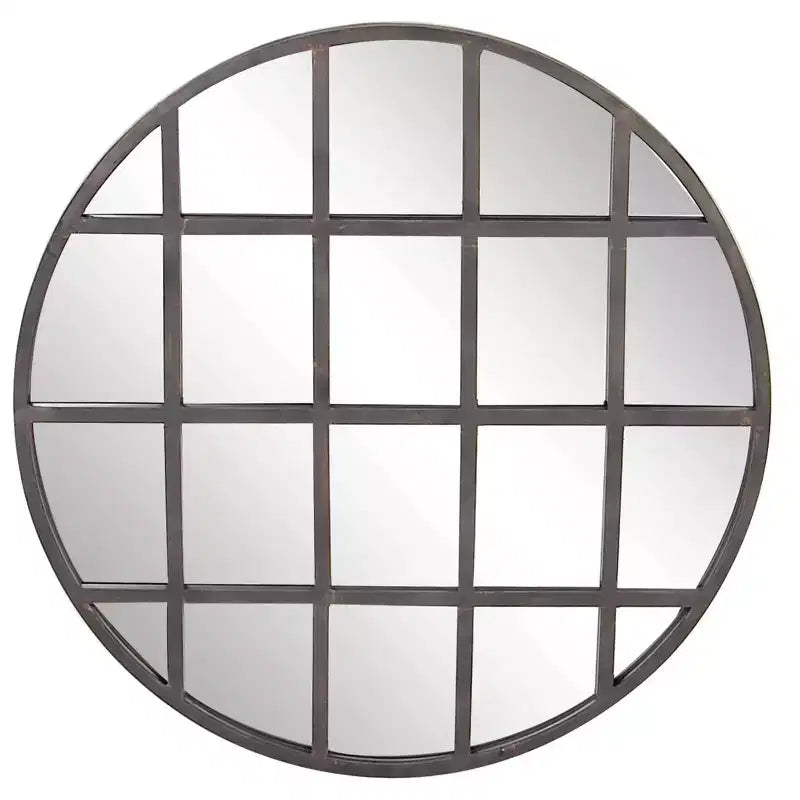 Specchio da parete rotondo nero con cornice a griglia, stile industriale, 91 cm – 1 pannello