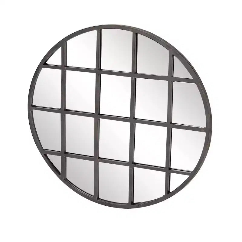 Specchio da parete rotondo nero con cornice a griglia, stile industriale, 91 cm – 1 pannello