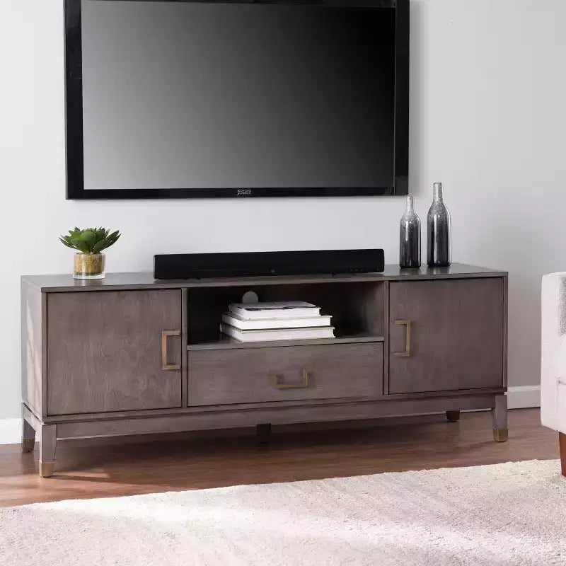 Mobile TV marrone con contenitore, Consolle TV a 2 ante per 1