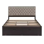 Letto a piattaforma Queen Espresso / Grigio con contenitore – 4 cassetti, scarpiera e testiera imbottita, per 1–2 adulti