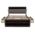 Letto a piattaforma Queen Espresso / Grigio con contenitore – 4 cassetti, scarpiera e testiera imbottita, per 1–2 adulti