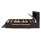 Letto a piattaforma Queen Espresso / Grigio con contenitore – 4 cassetti, scarpiera e testiera imbottita, per 1–2 adulti