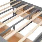 Letto a piattaforma Queen Espresso / Grigio con contenitore – 4 cassetti, scarpiera e testiera imbottita, per 1–2 adulti