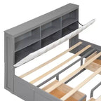 Letto a piattaforma Queen Espresso / Grigio con contenitore – 4 cassetti, scarpiera e testiera imbottita, per 1–2 adulti