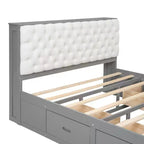 Letto a piattaforma Queen Espresso / Grigio con contenitore – 4 cassetti, scarpiera e testiera imbottita, per 1–2 adulti