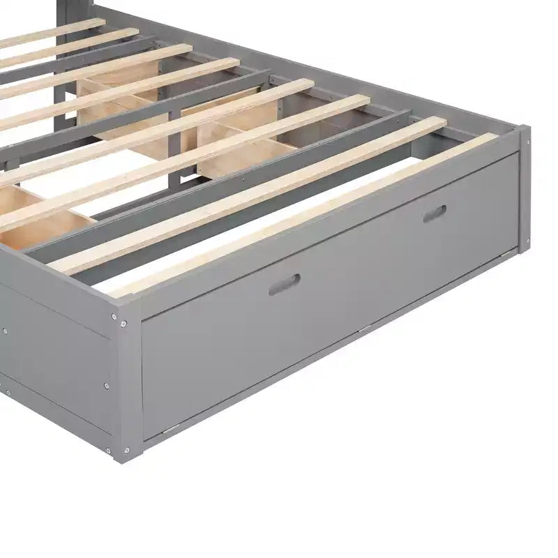 Letto a piattaforma Queen Espresso / Grigio con contenitore – 4 cassetti, scarpiera e testiera imbottita, per 1–2 adulti