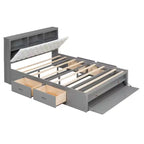 Letto a piattaforma Queen Espresso / Grigio con contenitore – 4 cassetti, scarpiera e testiera imbottita, per 1–2 adulti