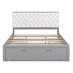 Letto a piattaforma Queen Espresso / Grigio con contenitore – 4 cassetti, scarpiera e testiera imbottita, per 1–2 adulti