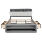 Letto a piattaforma Queen Espresso / Grigio con contenitore – 4 cassetti, scarpiera e testiera imbottita, per 1–2 adulti