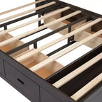 Letto a piattaforma Queen Espresso / Grigio con contenitore – 4 cassetti, scarpiera e testiera imbottita, per 1–2 adulti