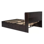 Letto a piattaforma Queen Espresso / Grigio con contenitore – 4 cassetti, scarpiera e testiera imbottita, per 1–2 adulti