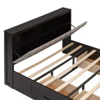 Letto a piattaforma Queen Espresso / Grigio con contenitore – 4 cassetti, scarpiera e testiera imbottita, per 1–2 adulti