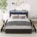 Zevemomo Queen Bed Frame with 4 Storage Drawers, Queen Size Bed Frame with Headboard, LED, Sturdy Metal Slat Support, No Noise, Black