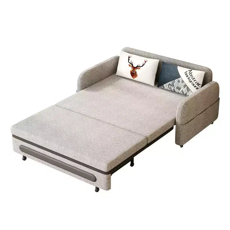 Divano letto convertibile grigio a 2 posti con base contenitore