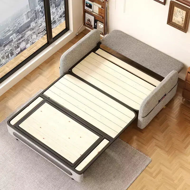 Divano letto convertibile grigio a 2 posti con base contenitore