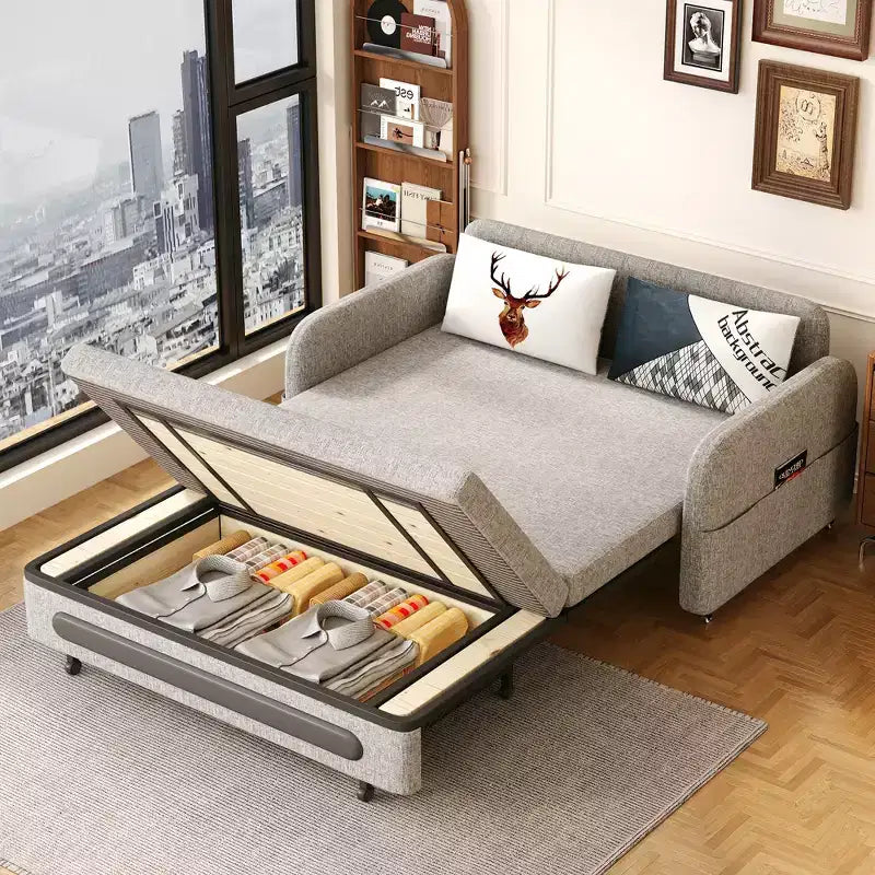 Luck Live Farmhouse 61.61 Sofa Bed with Storage Base and Side Pockets, Detachable Washable Seat Cushions Gray