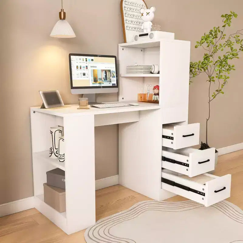 Okak 43.43IN Computer Desk with Ample Storage, Office Desk with 3 Slide Drawers and 4 Storage Shelves, Standing Desk for Living Room, Office