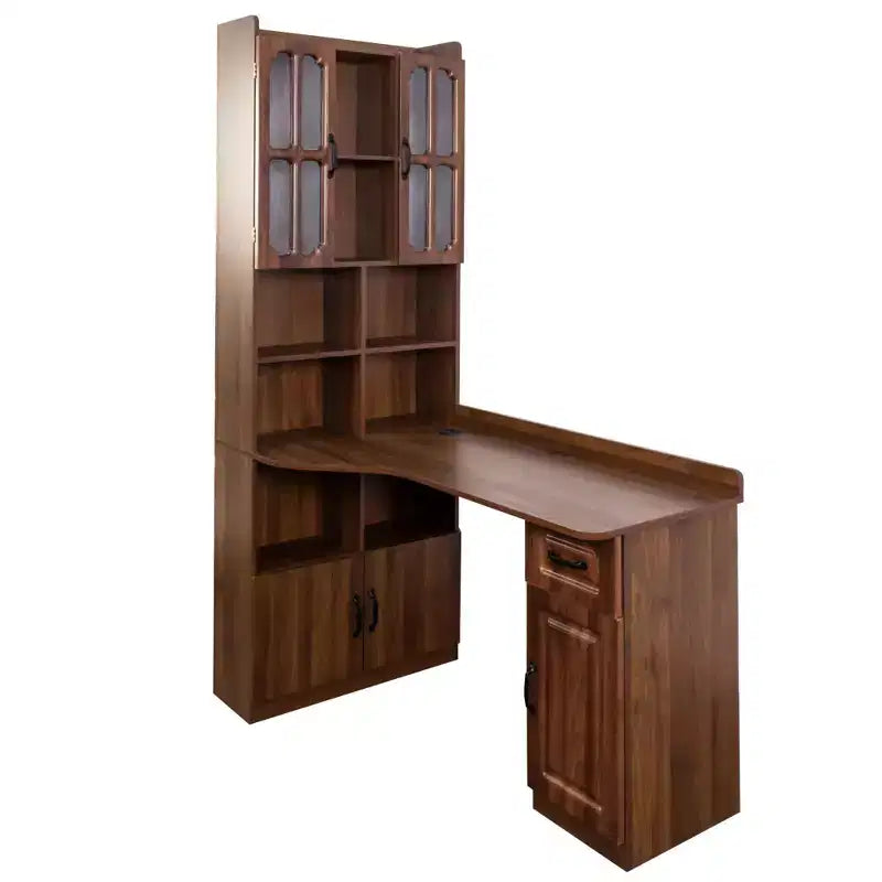 Scrivania a L color noce con libreria, scrivania per computer monoposto da 140 cm