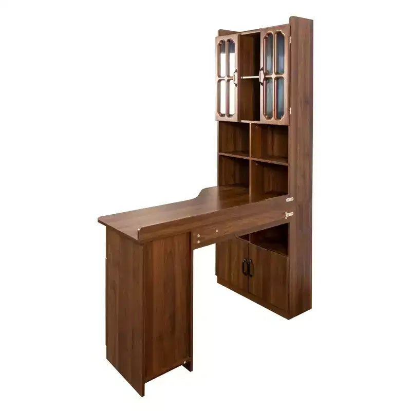 Scrivania a L color noce con libreria, scrivania per computer monoposto da 140 cm