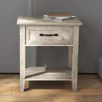 Comodino in legno bianco con 1 cassetto e ripiano aperto, tavolino laterale in stile industriale per 1