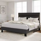Adjustable Upholstered Platform Bed Frame  No Box Spring Needed, Dark Grey