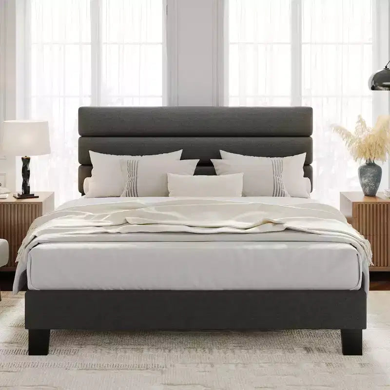 Struttura letto imbottita regolabile grigio scuro – Piazza e Mezza/Matrimoniale/King Size, Rete a doghe inclusa