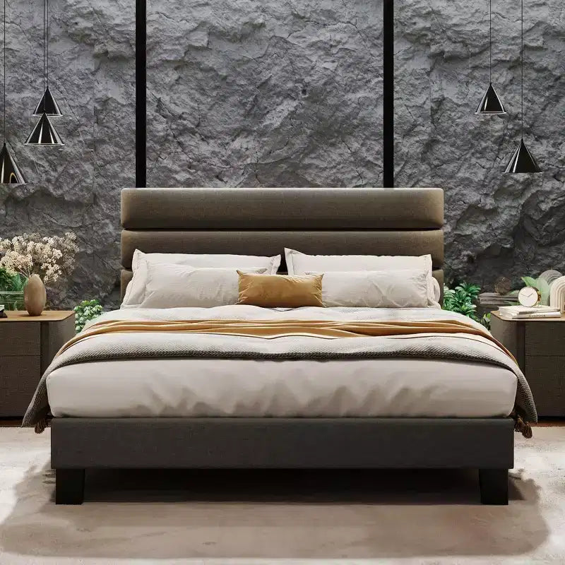Struttura letto imbottita regolabile grigio scuro – Piazza e Mezza/Matrimoniale/King Size, Rete a doghe inclusa