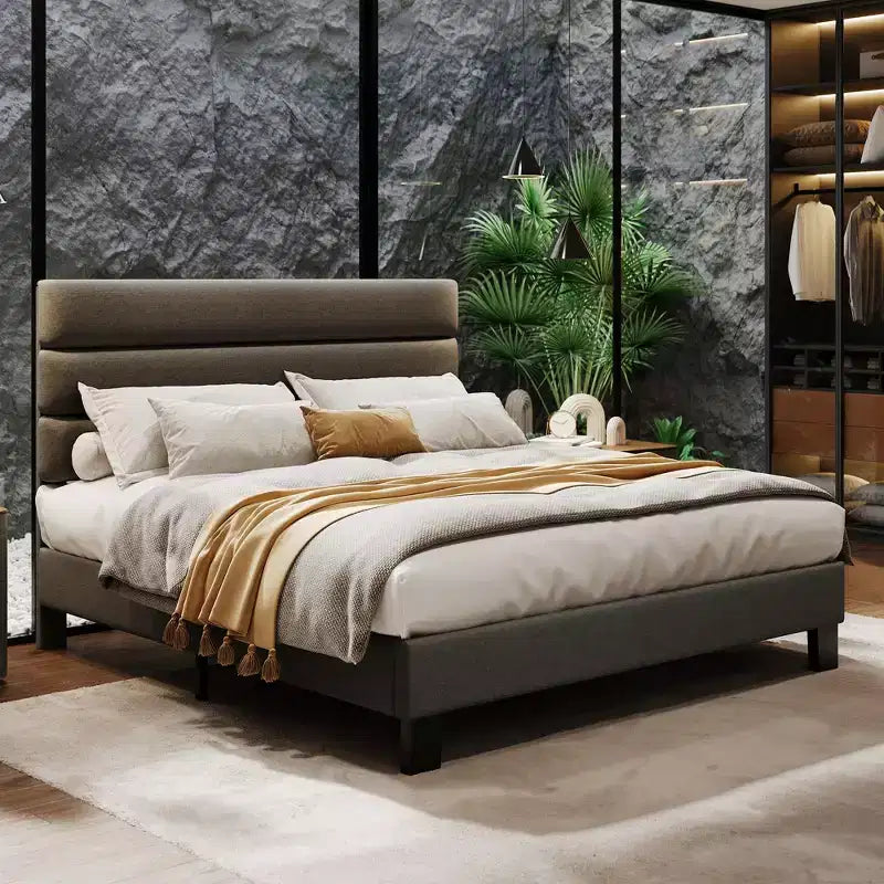 Struttura letto imbottita regolabile grigio scuro – Piazza e Mezza/Matrimoniale/King Size, Rete a doghe inclusa