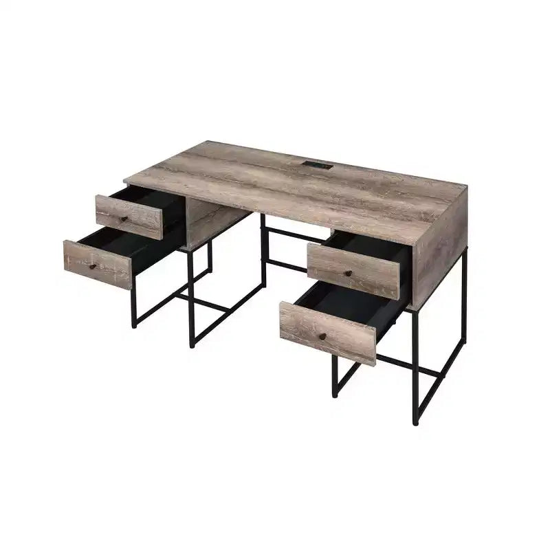 Scrivania in legno marrone con stazione di ricarica USB, singolo utente