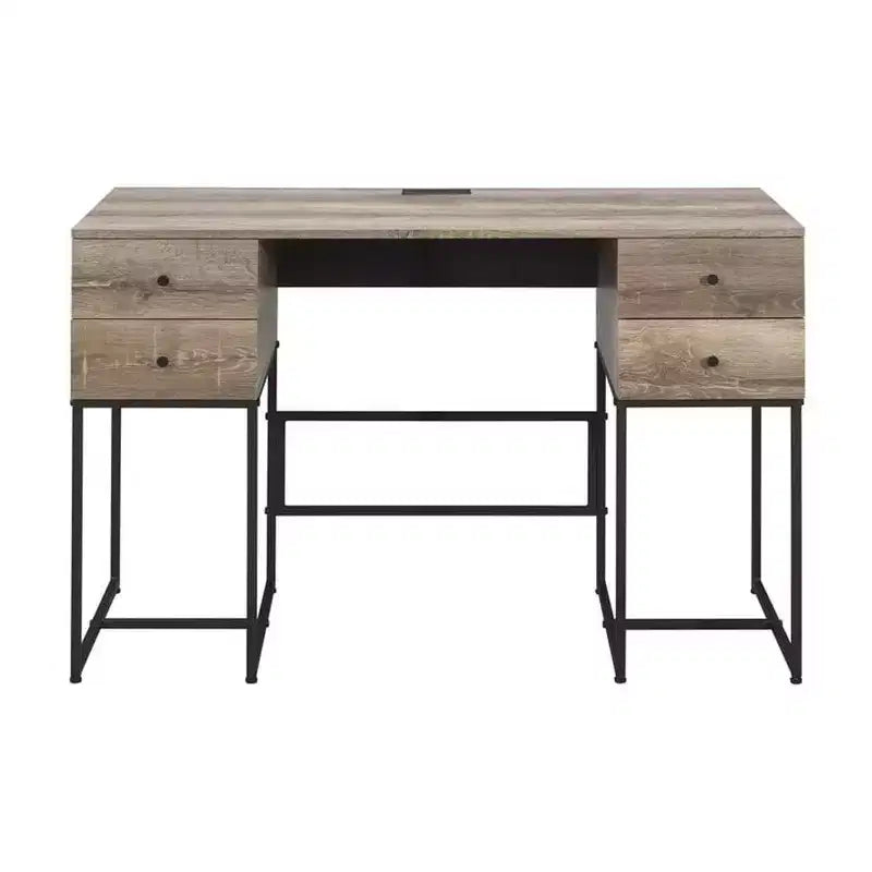 Scrivania in legno marrone con stazione di ricarica USB, singolo utente