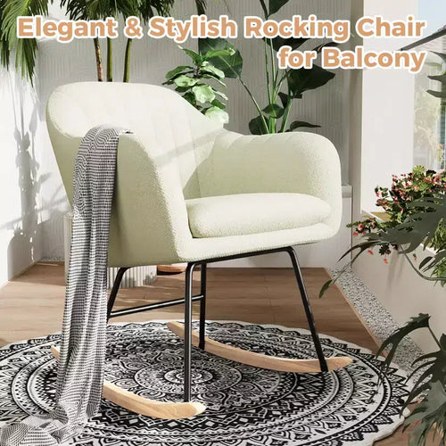 Nursery Rocking Chair, Upholstered Chenille Glider Rocker Chair, Modern Armchair With Wood Legs, Indoor Comfy Accent Chair Nursing Chairs Holds