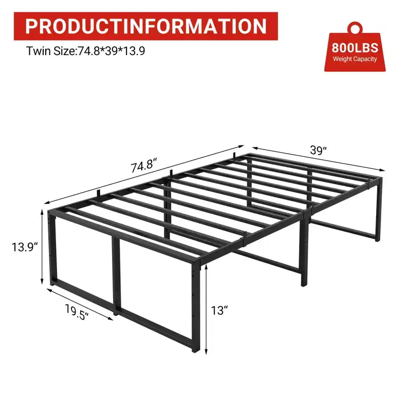 Struttura letto matrimoniale in metallo nero, stile piattaforma