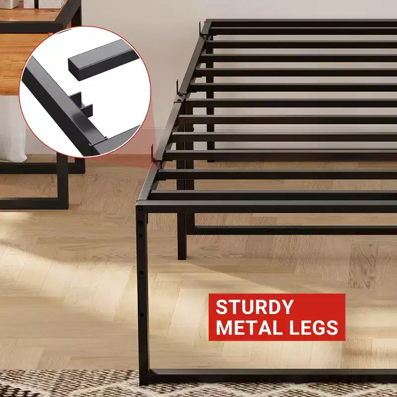 Struttura letto matrimoniale in metallo nero, stile piattaforma