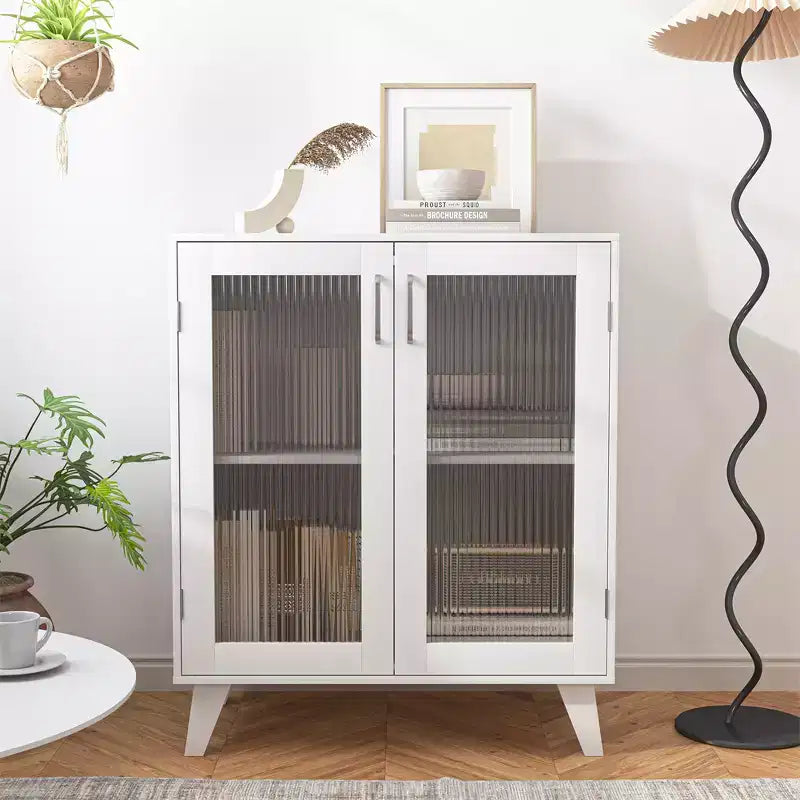 White Sideboard Buffet Cabinet with Metal Doors, Free Standing Decorative Accent Cabinet, Small Sideboard for Entryway, Living Room, Hallway