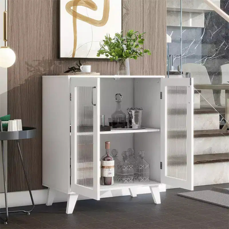 Madia buffet bianca con ante in rete metallica, armadietto a 2 ante per ingresso/soggiorno