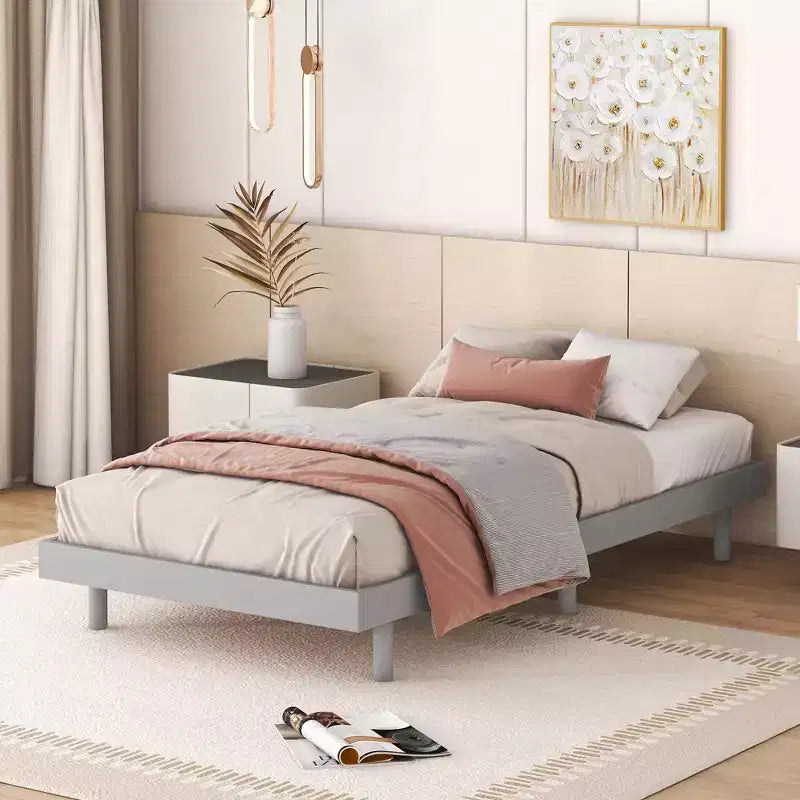Struttura letto a piattaforma flottante doppia, stile moderno a basso profilo, singolo