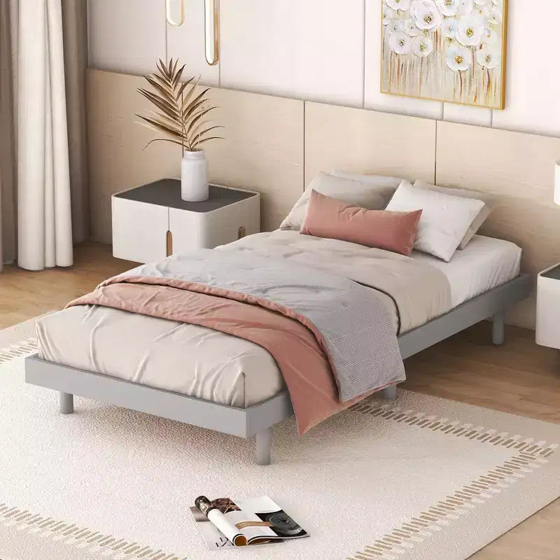 Struttura letto a piattaforma flottante doppia, stile moderno a basso profilo, singolo