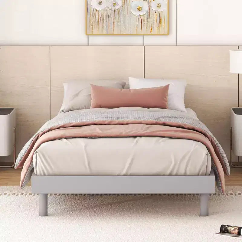 Twin Bed Frame, Floating Platform Bed Frame with Modern Design, Twin Size Particle Board Bed Frame, No Box Spring Needed, Easy Assembly