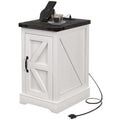 Farmhouse End Table with Storage, Side Table with Charging Station and USB Ports for Living Room