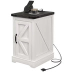 Farmhouse End Table with Storage, Side Table with Charging Station and USB Ports for Living Room