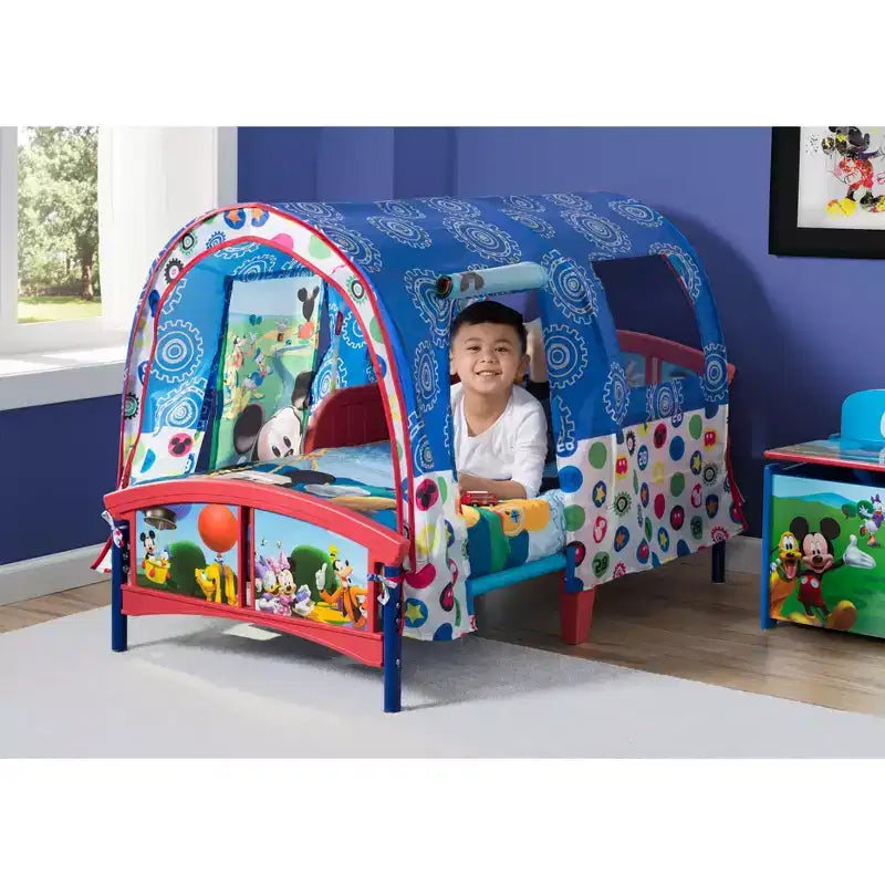 Lettino a tenda multicolore per bambini con sponde laterali, singolo