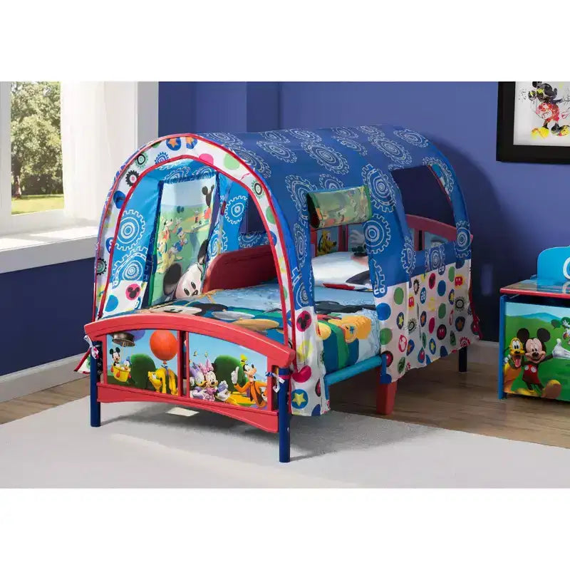 Lettino a tenda multicolore per bambini con sponde laterali, singolo