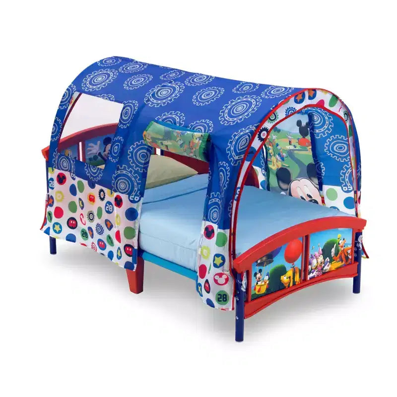 Lettino a tenda multicolore per bambini con sponde laterali, singolo