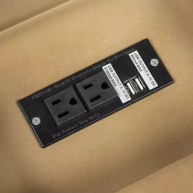 Tavolino con cassetto, porte USB e libreria – Marrone / Espresso / Blu Notte